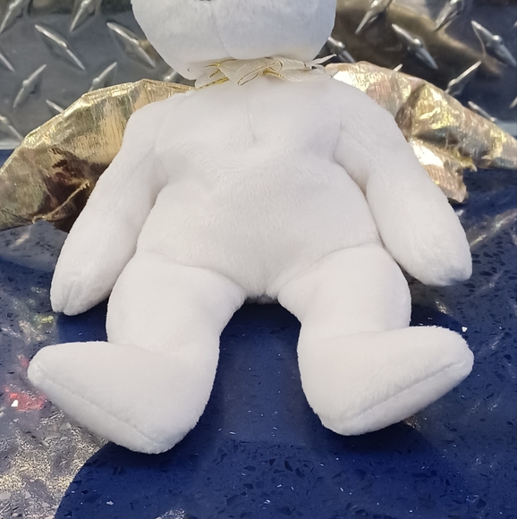 -Halo 2 Ty Beanie Baby Heavenly angel White and shimmery gold bear sitting plush - Picture 6 of 11
